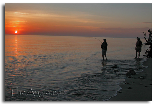 [Baja Beach Fly Fishing, Doug hooked-up at sunrise]